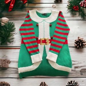 GUC United States Sweaters Elf Jingle Bell Ugly Christmas Sweater Dress Women XL